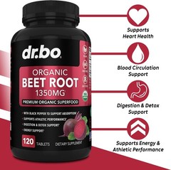 Organic Beet Root Capsules Supplements – 1350mg 120 Count (Pack of 1)