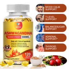 （5packs） ASHWAGANDHA 5000MG CAPSULES HIGH STRENGTH STRESS FATIGUE ANXIETY RELIEF