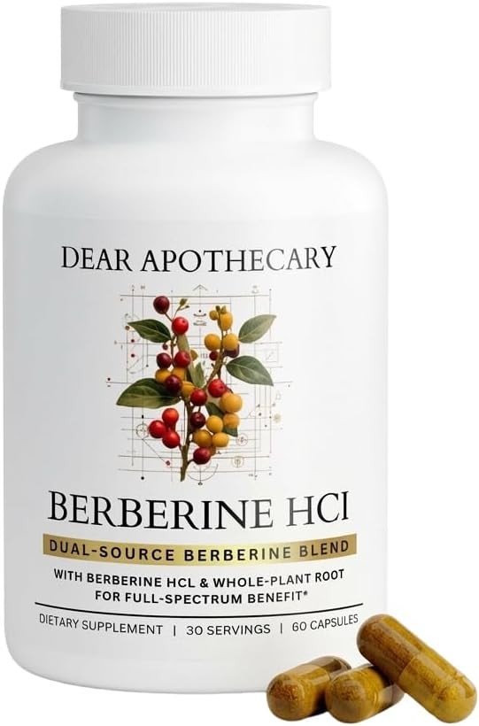 Berberine HCl 1200mg Supplement 60 Count Dear Apothecary Dual Source Bark Root