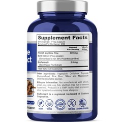 French Maritime Pine Bark Extract 400mg – 200 Veggie Caps, Non-GMO, Vegan, Biope