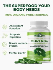 PURA VIDA MORINGA Organic Moringa Capsules, Pure 120 Count (Pack of 1)
