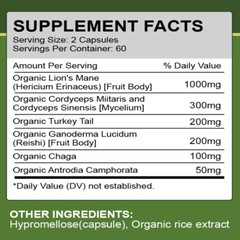 1000Mg Organic Lions Mane Mushroom Nootropic Brain Memory Focus Immune Support