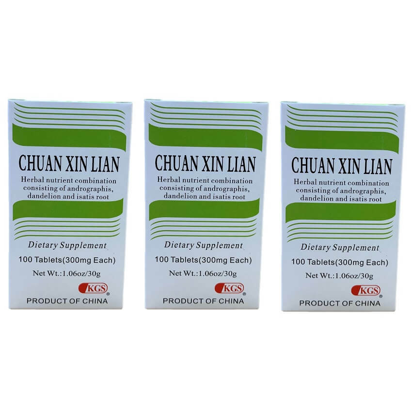 3 Bottles Chuan Xin Lian, Dandelion & Isatis Root Formula, 300mg (100 Tablets)