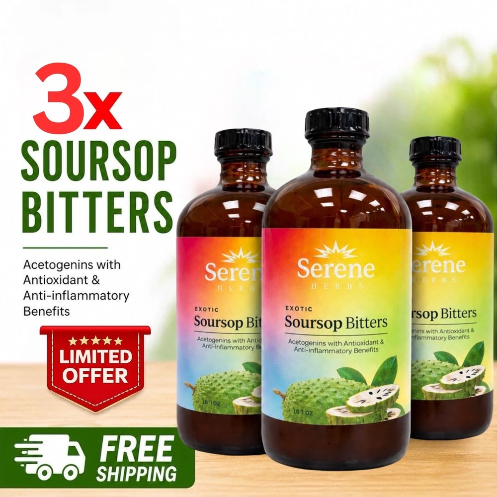 Soursop Bitters Pure 16 oz 100% Natural Detox Herb (Pack of 3 Bottles)