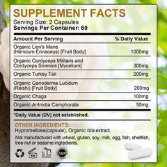 Organic Lions Mane Mushroom 1000Mg Nootropic Brain Memory Focus Immune Support