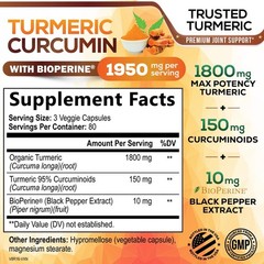 Turmeric Curcumin Highest Potency 95% 1950mg with BioPerine Black Pepper Extract
