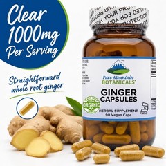 Pure Mountain Botanicals Ginger Capsules – 1000mg Organic Ginger Root – 90 Count
