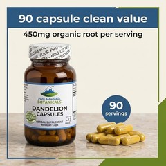 Pure Mountain Dandelion Root Capsules – 450mg Organic Kosher Vegan Supplement