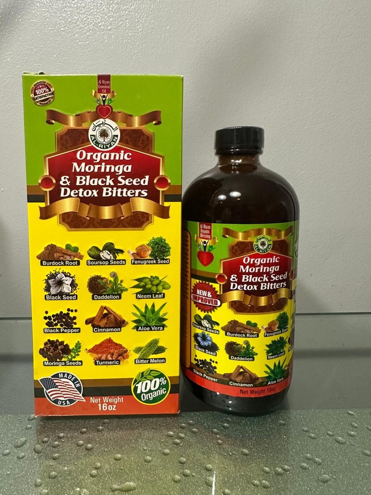 Organic Moringa & Black Seed Detox Bitters 16oz Herbal Supplement 100% Organic