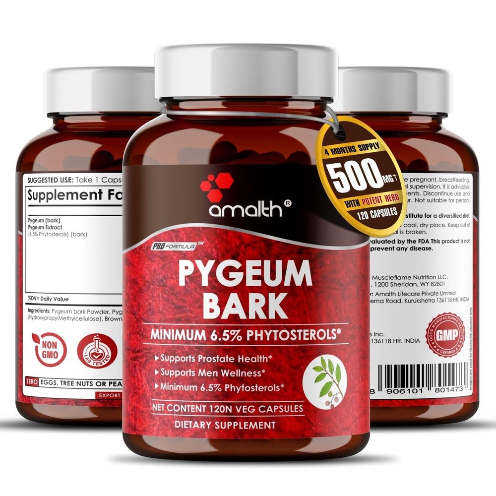Pygeum Bark Extract 500mg Capsules Support Prostate, Urinary Health – 120 Pills