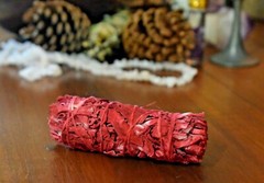 DRAGON’S BLOOD & WHITE SAGE SMUDGE STICK w/ Pentagram Bag & Tourmaline Crystal