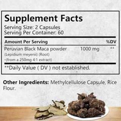 High Strength Black Maca 1000 Mg Promotes Strength Endurance Energy 120 Capsules