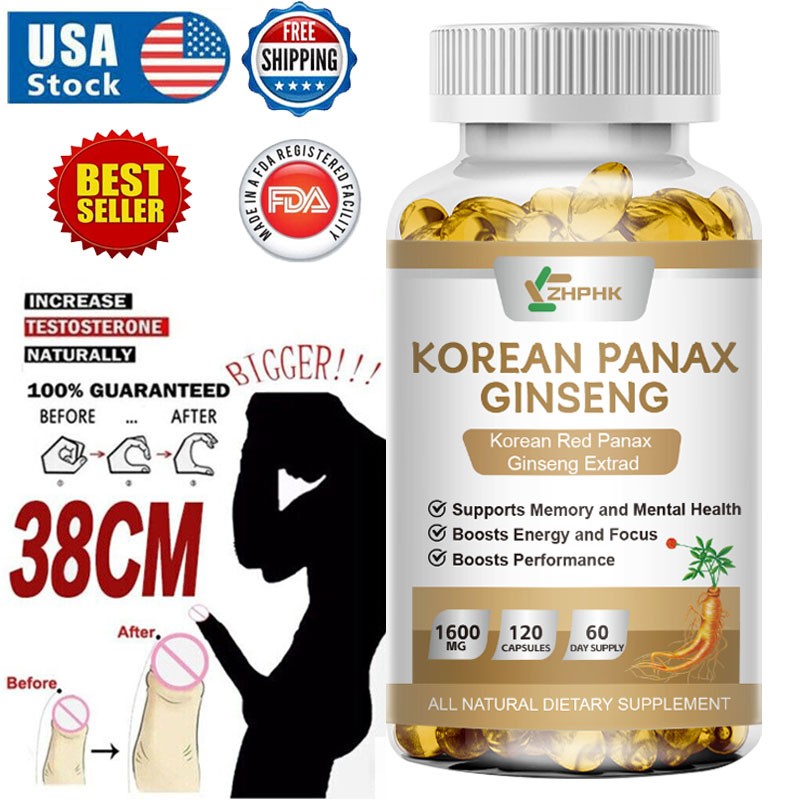 Korean Red Panax Ginseng – 120 Capsules – Extra Strength 1600mg Highest Potency