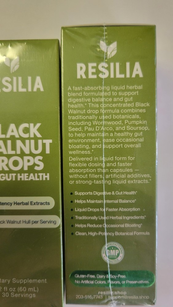 Resilia Black Walnut Drops For Gut Health 2 Oz High Potency Herbs. 2 bottles!
