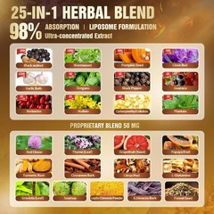 25-In-1 Liposomal Black Walnut Wormwood Clove Tincture, 6660Mg Cleanse for Human