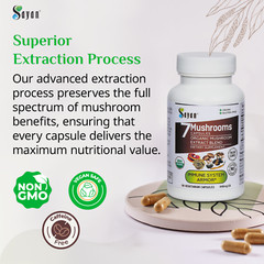 7 Mushrooms Extract Supplement Energy Boost Complex Lion’s Mane Reishi 90 Caps