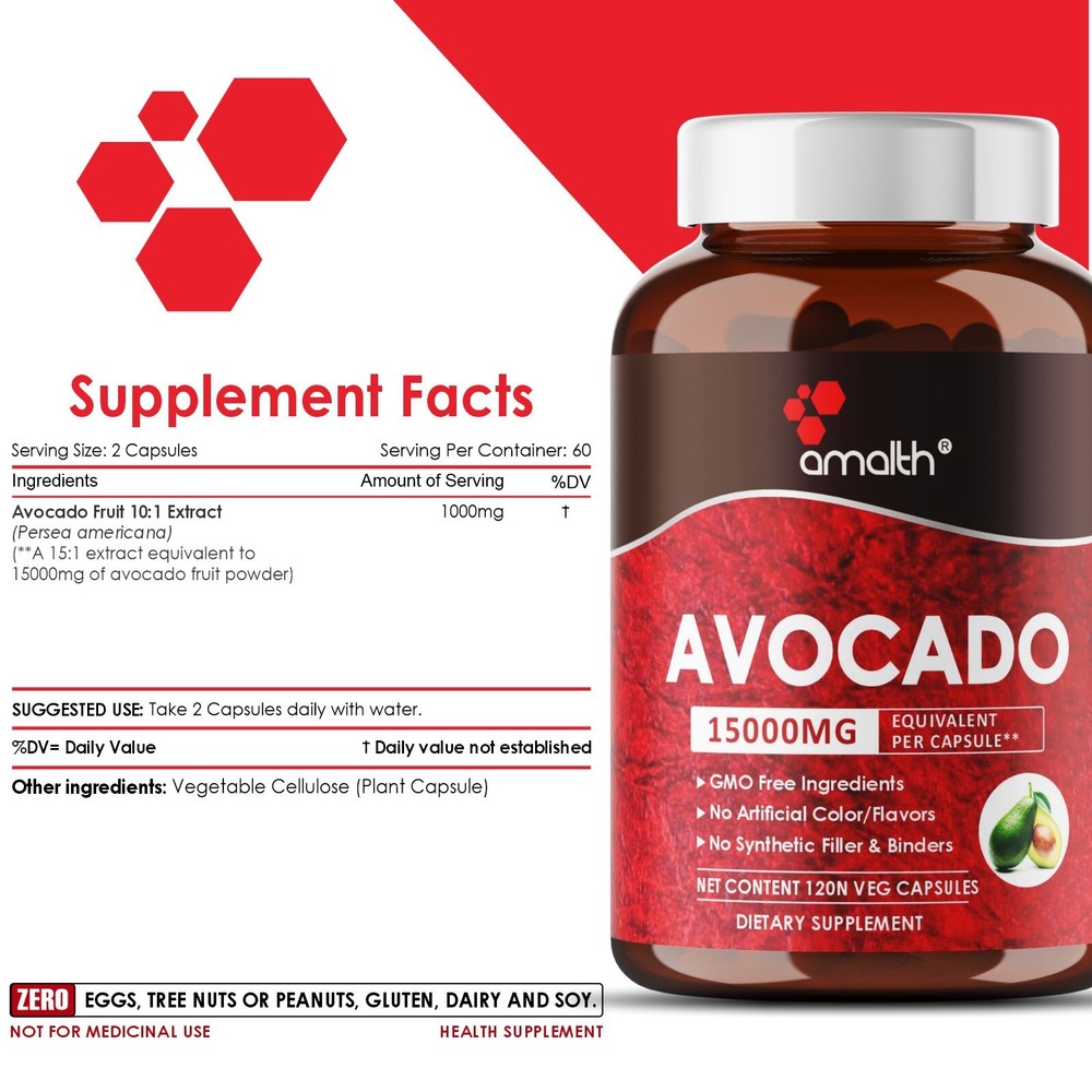 AVOCADO Fruit 15″1 Extract Powder 10000mg Capsules – 120 Capsules