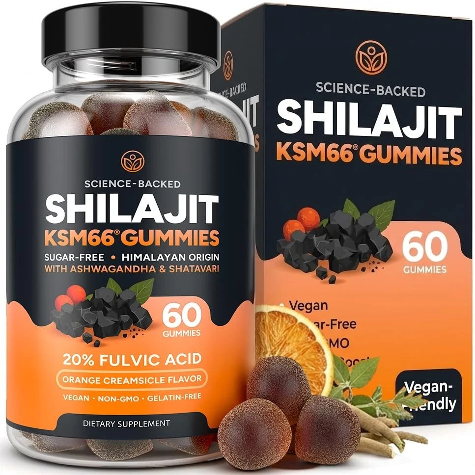 Sugar-Free Himalayan Shilajit Gummies for 60 Count (Pack of 1), Dark Orange