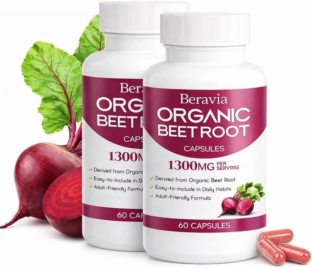 Organic Beet Root Capsules, 1300Mg – 60 Capsules (30-Day Supply) | Vegan, Non-Gm