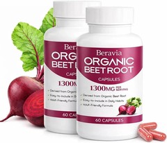 Organic Beet Root Capsules, 1300Mg – 60 Capsules (30-Day Supply) | Vegan, Non-Gm