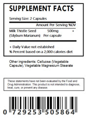 Milk Thistle Seed Powder Capsules – 500mg Each – Silybum Marianum -Various Sizes