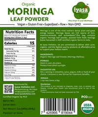 Moringa Powder Certified Organic Moringa Oleifera, vegan, 4 8 16 oz, ships free