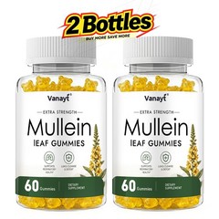 2 Bottles Mullein Gummies for Lung Cleanse, 2000mg Organic Mullein Leaf Extract