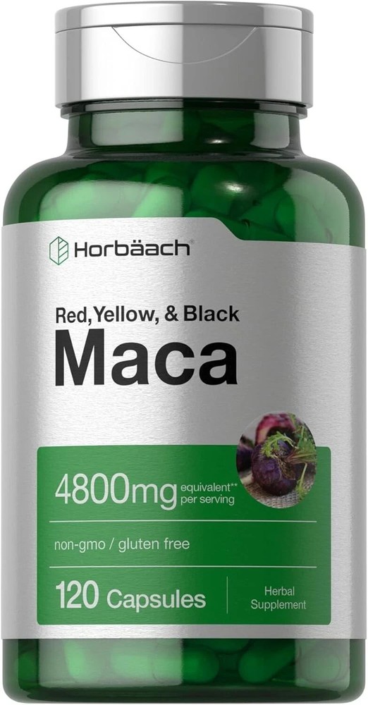Maca Root Capsules 4800mg | 120 Pills | Red, Yellow, Black Maca | by Horbaach