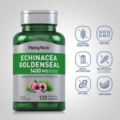 Echinacea Goldenseal Capsules | 1400mg | 120 Capsules | Non-GMO | by Piping Rock