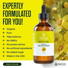 Mullein Drops for Lungs Cleanse – USDA Organic Mullein Leaf Turmeric Extract 4oz