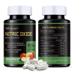 Nitric Oxide Booster Supplement L-Arginine 1920mg Highest Potency Muscle Pump