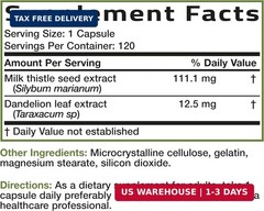 Bronson Milk Thistle Silymarin Marianum & Dandelion Extract, 120 Capsules | 2-in