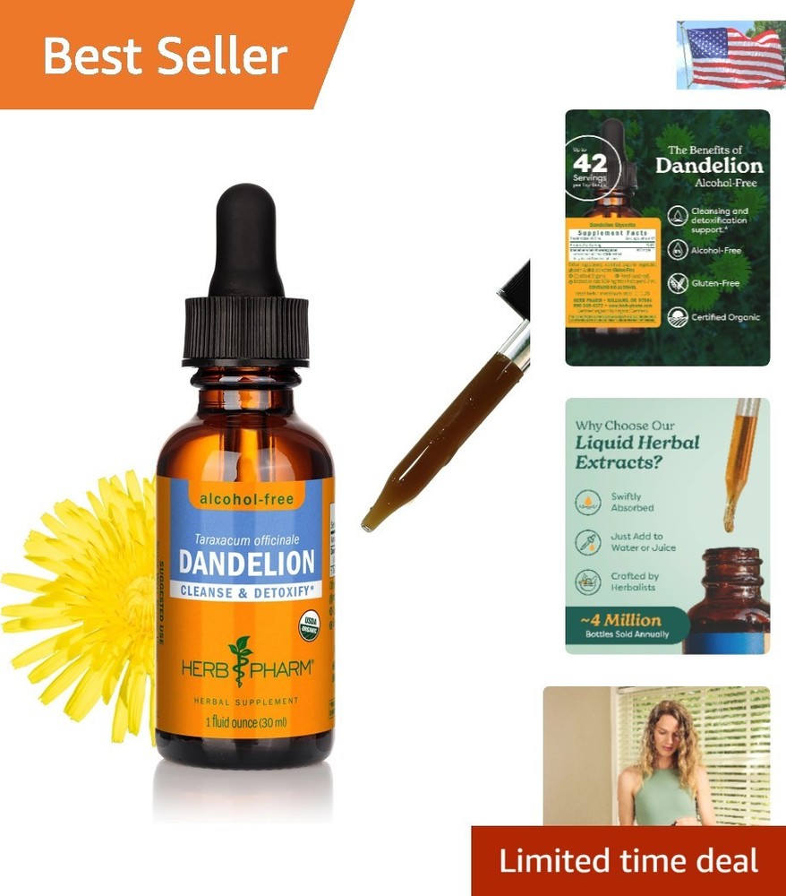 1 Fl Oz Certified Organic Dandelion Extract – Detoxifying Alcohol-Free Glycerite