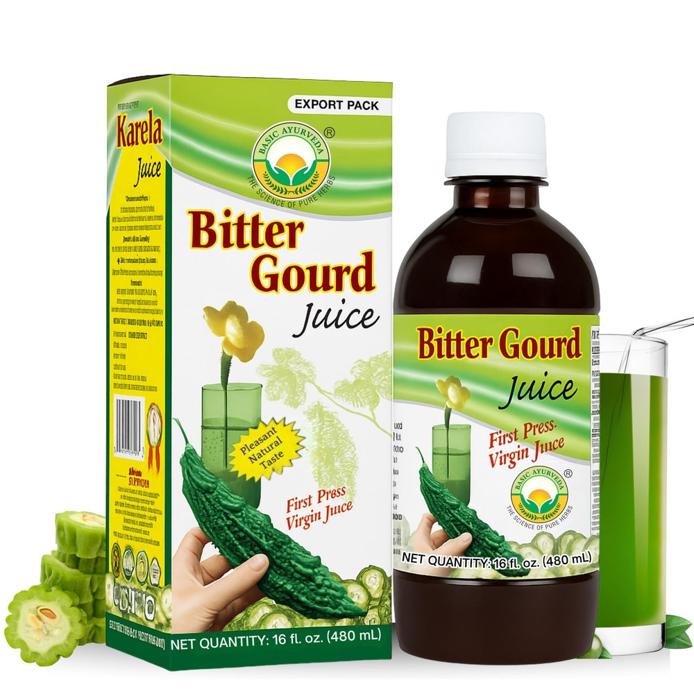Basic Ayurveda Bitter Gourd (Karela) Juice | 16.23 Fl 16.32 Oz (Pack of 1)