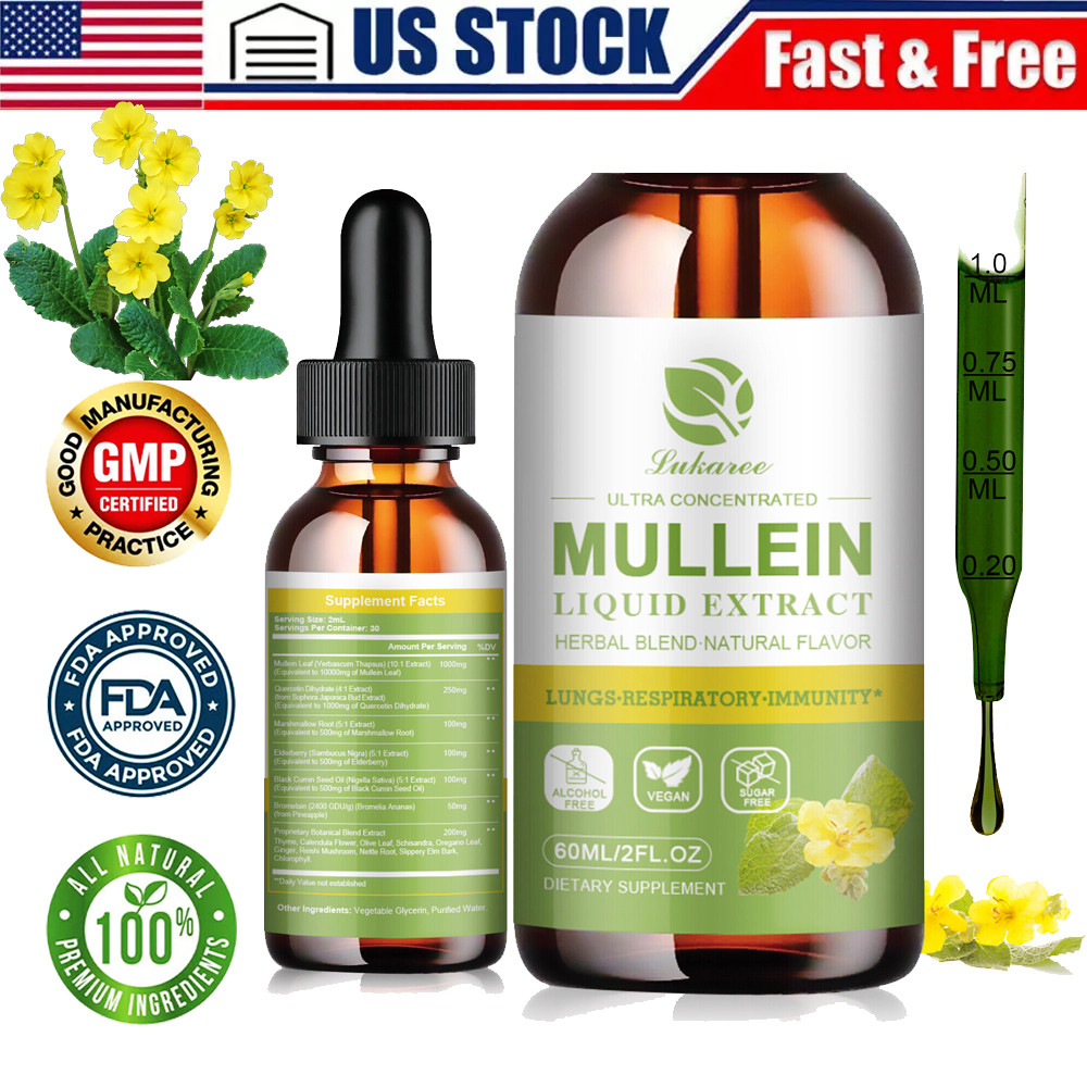 Mullein Leaf Extract Organic Lung Cleanse Drops for Lung Health Natural Herbal