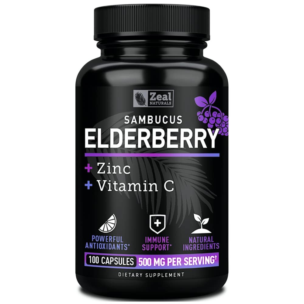 Zeal Naturals Max Strength Elderberry Capsules – 500mg, 100 Count (Pack of 1)