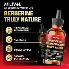 10In1 Liquid Drops Berberine with Ceylon Cinnamon Bitter Melon Turmeric Ginger G