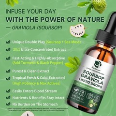 2 Pack Soursop Graviola Leaf Extract Drops & Pure Sea Moss for Immunity, Gut Hea