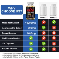 Peruvian Maca Root 12000mg 240 Capsules Organic Vitamins Supports Desire Stamina