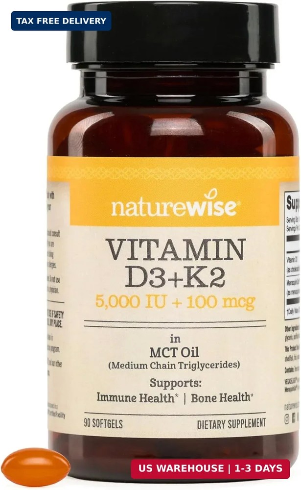 Vegan Vitamin D3 + K2 with Organic Coconut MCT Oil – Natural D3 5000I