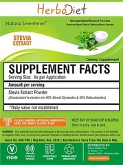 Herbadiet White Stevia Extract 90% Steviosides Powder NO Fillers NO Additive
