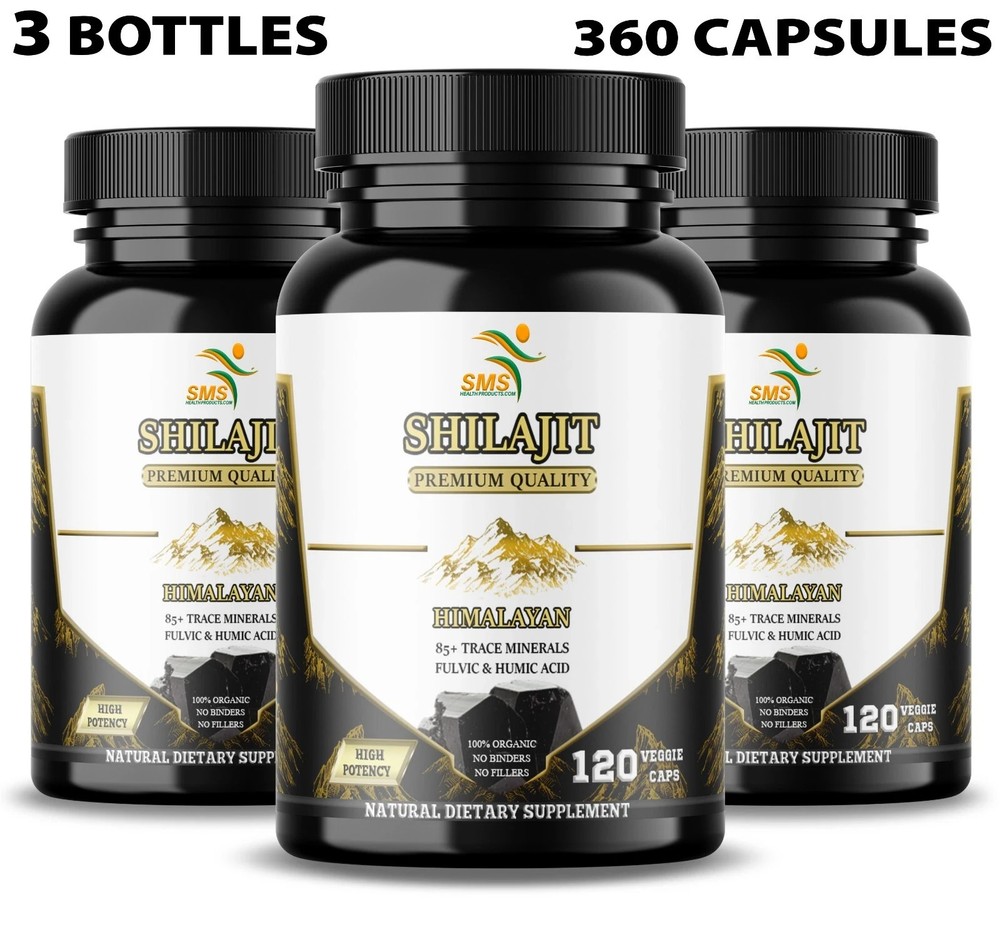 Himalayan Premium Pure Shilajit 360 Caps, IMPROVES VIGOR-VITALITY 3 Pack