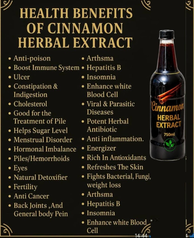 Cinnamon Herbal Extract 750ml Pure & Natural .A Daily Wellness Boost