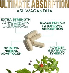 Organic Ashwagandha 2100mg Capsules w/ Black Pepper Root Supplement