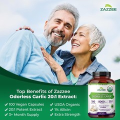 USDA Organic Odorless Garlic Extract 20:1, 100 Capsules for Heart Health
