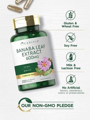 Banaba Leaf Extract Capsules 200 Ct Blood Sugar Support Corosolic Acid Non-GMO
