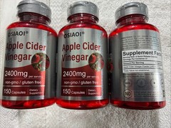 3X Apple Cider Vinegar 2400mg 150 each (450 Total) Caps Non-GMO/Gluten Free