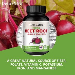 Organic Beet Root Grape Seed Supports Blood Pressure, Nitric Oxide 120 Capsules