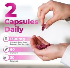Rosabella Organic Beet Root 120 Capsules Natural Energy.Boost Blood Pressure