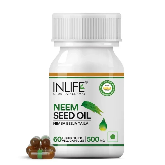 INLIFE Neem Seed Oil For Immunity, Skin Health & Blood Purifier, 60 Veg Capsules